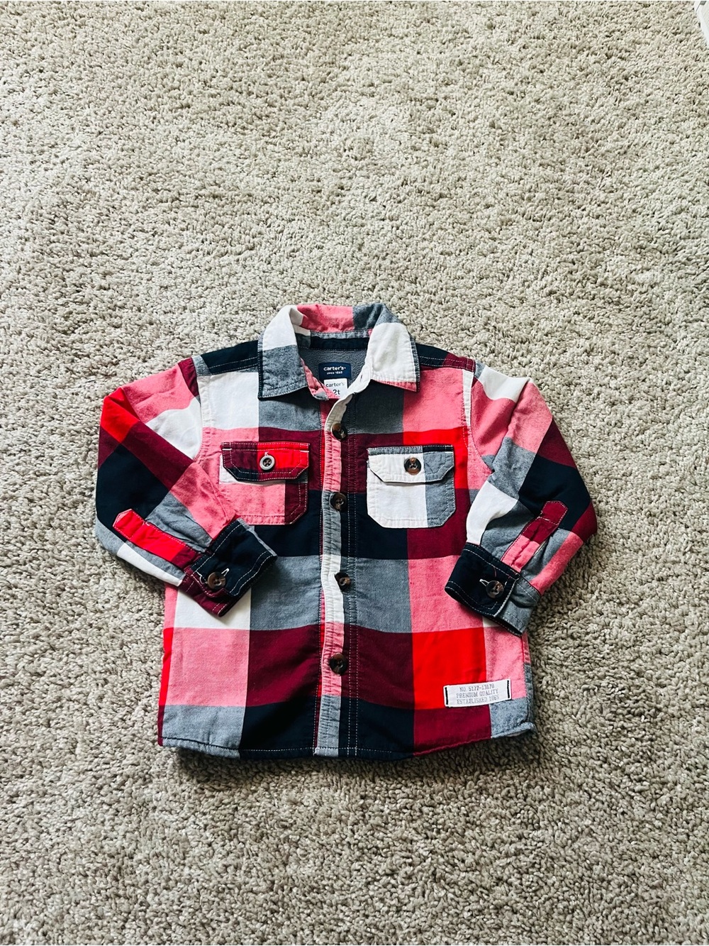 Carter's Red, Black, White & Gray Plaid Button-Down Shirt